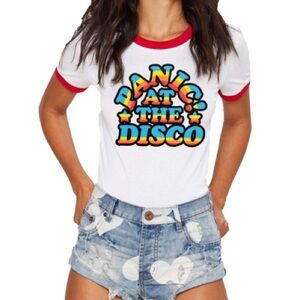 White Panic at the Disco Graphic Tee with Red Trim